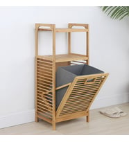 2 ORGANİZER RAFLI - ÇEK AÇ SEPET AHŞAP BAMBU KİRLİ ÇAMAŞIR SEPET 40X35X95CM (5680)