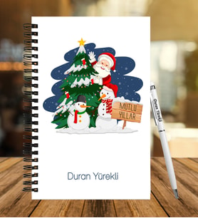 Yılbaşı İçin Kişiye Özel  Ahşap Defter Kalem Hediye Seti
