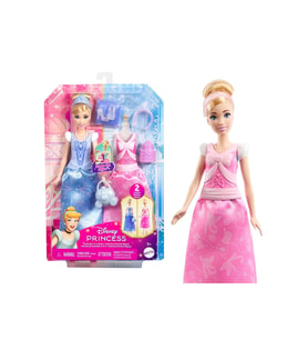 Mattel Disney Prensesi Cinderella bebek, çıkarılabilen 2 büstiyer 2 etek ve 9 aksesuar JCR95 (Çok Renkli)