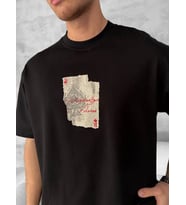 ERKEK Tişört Kısa Kol Ön ve Arka Baskılı Oversize Bisiklet Yaka T-shirt - Siyah