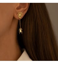 Kişiye Özel 925 Ayar Gümüş Örümcek Ağı ve Örümcek Küpe (Gold)