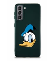 Samsung Galaxy S21 Soft Premier Kapak Donald Duck-B Tasarımlı Silikon Kılıf - Yeşil (Şeffaf)