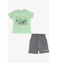 Breeze Girls & Boys Erkek Çocuk Şortlu Takım Antika Araba Temalı 1.5-5 Yaş, Fıstık Yeşili
