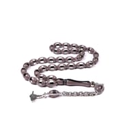 Gri Sürmeli Toz Kehribar Tesbih 12x8 mm