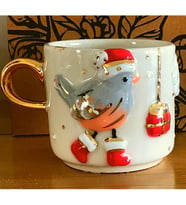 24 Ayar Altın Işlemeli Noel Yılbaşı Kuşu Kabartmalı, El Yapımı 240 Ml Mug Enk240