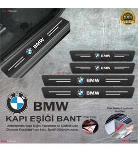 Bmw Logolu Karbon Kapı Eşiği Koruyucu Suni Deri 4'lü Set