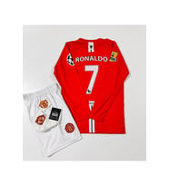 M.Unitedd Moskova 2008 Sezonu Cristiano RonaldoUzun Kol Çocuk Forması 4'lü Set (armalı) (Kırmızı)
