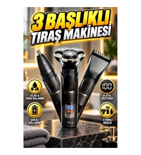 Profesyonel 3in1 Dijital Göstergeli 3 Başlıklı Şarjlı Erkek Bakım Tıraş Makinesi