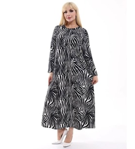 Kadın Büyük Beden Yumuşak Dokulu Siyah Beyaz Zebra Desen Elbise