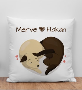 BK Gift Kişiye Özel Sevgili Evcil Hayvan Tasarımlı Beyaz Kırlent Yastık-3, Arkadaşa Hediye, Sevgiliye Hediye