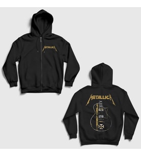 Presmono Unisex Siyah Guitar V2 Metallica Sırt Baskılı Fermuarlı Kapüşonlu Sweatshirt 516787tt