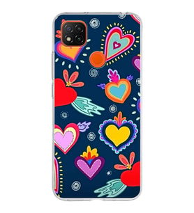 PrintiFy Xiaomi Redmi 9C ile Uyumlu 1mm Slim Fit Retro Renkler 3 Baskılı Şeffaf  Kılıf