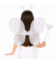 Mey İthalat® Beyaz Kelebek Kız Seti – 50 cm Kelebek Kanadı, Taç ve Asa