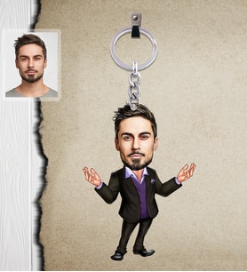 Kişiye Özel Patron Karikatürlü  Ahşap Anahtarlık Bay-8-Eco