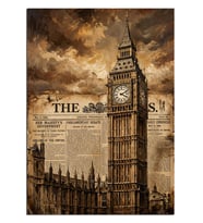 Big Ben ve Gazete Vintage Tablo Dekoratif Kanvas - Mdf Ahşap Tablo