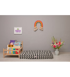 %100 Organik Yatak, Fransız Tarzı El Yapımı Bebek ve Çocuk Yatağı, Dekoratif Minder / Zigzag Siyah-Beyaz 60x120x15 cm