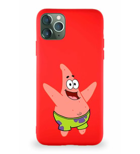 Apple iPhone 11 Pro Max Soft Premier Kapak Patrick Yıldız Tasarımlı Silikon Kılıf - Kırmızı (Şeffaf)
