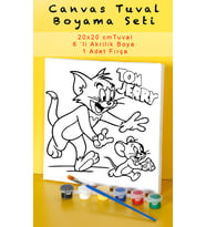 Kedi Fare Çocuk Boyama Seti - Tuval Boyama Seti 20x20 Çocuk Hobi Seti Akrilik Boyalı Ön Çizimli