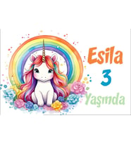 Unicorn ve Gökkuşağı Temalı Doğum Günü Afişi -1 35X50 cm
