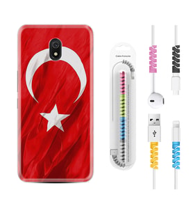 Xiaomi Redmi 8A 8 Pro 9C 9T 10C 11T Pro Kılıf Kablo Koruma Spiral Silikon Şanlı Türk Bayrağı 4 1401