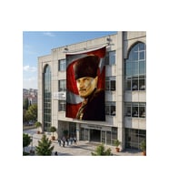 Mavi Gözlü Kalpaklı Gazi Mustafa Kemal Atatürk Ay Yıldız Poster Poster Bayrak Raşel Kumaş 6x9 metre ATA37
