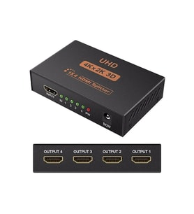 TAPLİN 4 Port Hdmi Çoğaltıcı 4K Hdmı Splitter 1 Giriş 4 Çıkış Hdmi Çoklayıcı 4 Ekran Full Ultra Hd (Siyah)