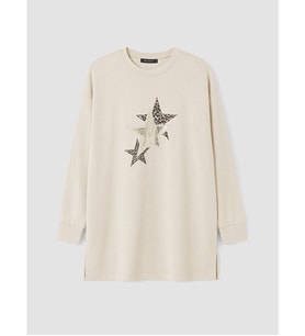 LCW EVERYDAY Bej Baskılı Oversize Kadın Sweatshirt Tunik
