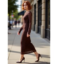 Kadın Kayık Yaka Bodycon Kesim Uzun Kollu Astarlı Dantel Detay Maxi Şık Mezuniyet Elbisesi