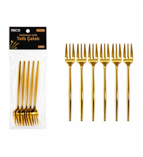 6 Parça Tatlı Çatalı Seti - 13 cm - Gold Renk