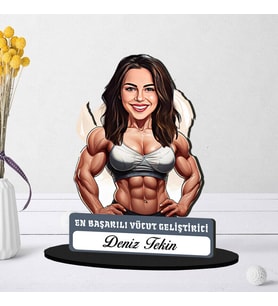 Kişiye Özel Kadın Vücut Geliştiricisine Hediye Karikatürlü Biblo