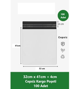 Cepsiz Kargo Poşeti 32 x 41+4 cm 100 Adet Beyaz