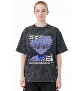 Killua Zoldyck Hunter X Hunter Anime Baskılı Unisex Oversize Eskitme Yıkamalı Tişört