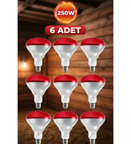 (6 Adet) 250W Kızılötesi Isıtıcılı Hayvan Isıtma Kuluçka Lambası (Kırmızı Işık) E27 (Kalın Duy)