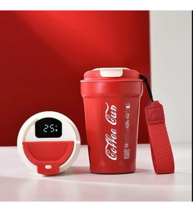 390ml Akıllı Sıcaklık Göstergeli Paslanmaz Çelik Taşınabilir Kamp Termos & Matara (Kırmızı)