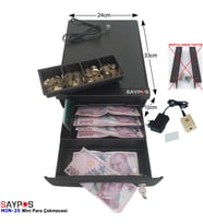 Kolay Açma Buton ve Adaptörlü Düğmeden Açılır Mini Para Çekmecesi 24x33x10cm