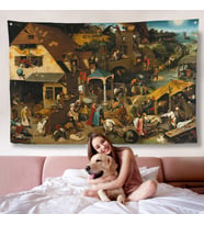 Yaşlı Pieter Brueghel - Hollanda Atasözleri Mavi Pelerin Duvar Örtüsü-7267