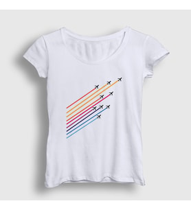Presmono Kadın Beyaz Show Pilot Airplane Uçak T-Shirt 411642tt (Beyaz)