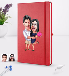BK Gift Kişiye Özel Sevgililer Karikatürlü Karikatürlü Kırmızı Termo Deri Defter 16x24cm Model 108