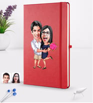 BK Gift Kişiye Özel Sevgililer Karikatürlü Karikatürlü Kırmızı Termo Deri Defter 16x24cm Model 108