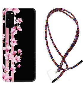 Samsung A02S A03S A10 A12 A13 A21S A22 Kılıf Boyun Asklı Rasta Silikon Pink Flowers 3 1393