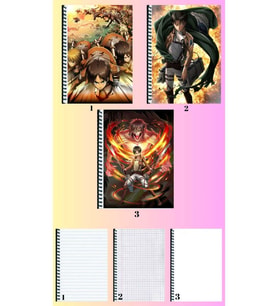 shingeki no kyojin 3 adet defter A4 büyük boy 72 sayfa çizgili_kareli_çizgisiz defter seti