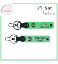 Kaptan Ruhlu Sevenler İçin 2’li Anahtarlık, Gemi Figürlü Hediyelik, Fıstık Yeşil-Açık Yeşil