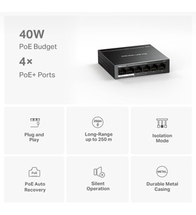 Mercusys MS106LP, 6-Port 10/100Mbps Desktop Switch with 4-Port PoE+