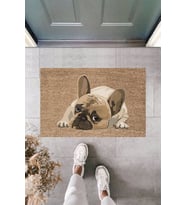 Dormot Modern Baskı - Uykucu Köpek - Karşılama Kapı Önü Paspası (Bej)