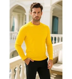 Erkek Uzun Kollu Bisiklet Yaka Tişört - %100 Pamuk Basic Relaxed T-shirt