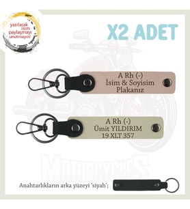 Motosiklet Sevene Hediyelik İsim Plaka ve A Rh (-) Kan Grubu x2 Anahtarlık, Yavruağzı-S Kahve-Syh (Çok Renkli)