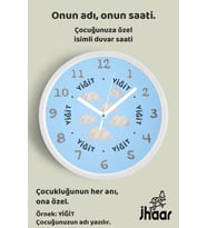 İsme Özel Bulut Çocuk Odası Duvar Saati Orta Boy 30 cm Beyaz Camlı Sessiz