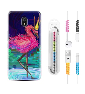 Xiaomi Redmi 8A 8 Pro 9C 9T 10C 11T Pro Kılıf Kablo Koruma Spiral Silikon Queen Flamingo 1748