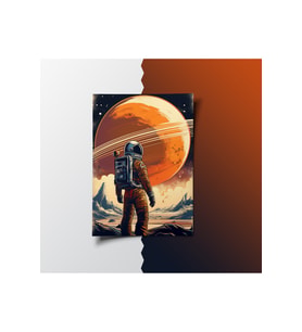 Çerçevesiz Poster  Vintage Astronot ve Mars Gezegen Posteri,Uzay,Ölçü Seçenekli,Duvar Dekorasyonu