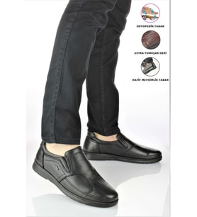 Forelli Hoka 32606-H Siyah Erkek Günlük Comfort Deri Ortopedik Ayakkabı